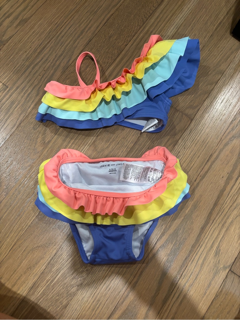 Janie and Jack Rainbow Ruffle Two-Piece Bikini - Blue, Coral, Yellow, Light Blue